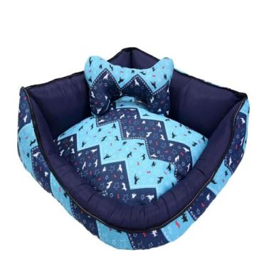 Imagem de Conjunto Duas Cama Cães e Gatos de Canto Luna Pop Extra Grande Quadrada Azul Turquesa
