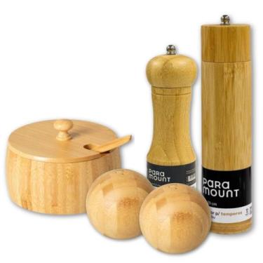 Imagem de Kit Porta Tempero 2 Saleiros 2 Moedores 100% Bambú - Paramount Plastic