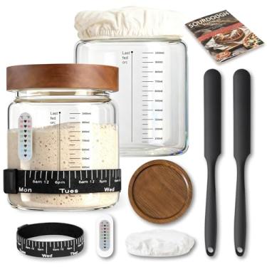 Imagem de Kit inicial de 2 peças de pão de fermento, pote grande de 1,134 g com boca larga, espátula de silicone, kit de ferramentas para iniciantes de massa azeda com termômetro tira eletrostática, faixa de