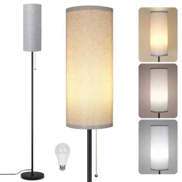 Imagem de Luminária de chão para sala de estar, lâmpadas modernas com abajur, lâmpada alta minimalista com interruptor de corrente para sala de estar, lâmpada LED incluída (sombra cinza)