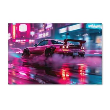 Imagem de HouLaiZhe Neon Sports Car Jdm Rx7 Extreme Speed Posters Canvas Wall Estética Decoração de parede Impressão de parede Sala de Galeria Decoração de parede para quarto sala de estar escritório 11 x 17