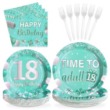 Imagem de 96 peças de artigos de festa de aniversário de 18 anos azul-petróleo e prata, pratos e guardanapos, conjuntos de utensílios de mesa, tema de balões azul-petróleo, decorações de festa para meninos e