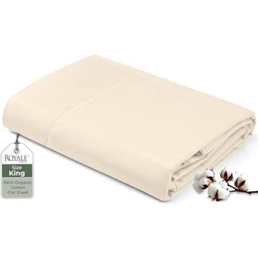 Imagem de Royale Linens Lençol de cima King 100% algodão orgânico – super macio – Lençol de cima percal – Lençol de cima King vendido separadamente – Apenas lençóis brancos respiráveis, frescos e nítidos (266