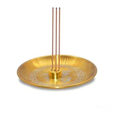 Imagem de JMSHT Queimador de incenso 2 em 1 com base de suporte de 9 furos, suporte de incenso de latão de 12 cm para varas/cones de incenso, incenso, apanhador de cinzas de latão para meditação, sala de ioga