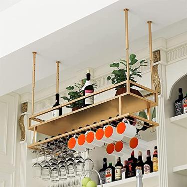Imagem de Rack de vinho de teto, altura ajustável, rack de armazenamento suspenso de 2 níveis, rack de decoração, suporte de taças de cálice, para bares/restaurantes/prateleira de exibição
