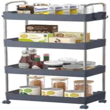 Imagem de Prateleira de armazenamento ajustavel de metal com rodinhas, compacta