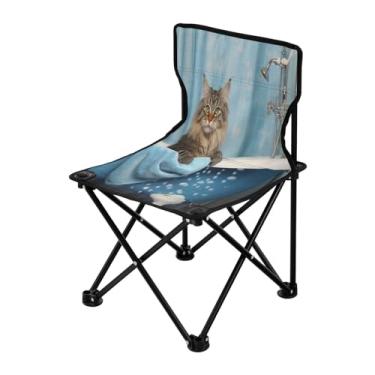 Imagem de Wassud Cadeira de acampamento, leve, portátil, para banho, gato de pelo comprido, cadeira dobrável ao ar livre, cadeira de praia de tecido Oxford para jardim e pesca na praia