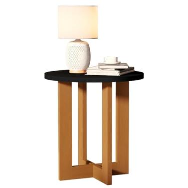 Imagem de Mesa De Centro Redonda Com Apoios Laterais, Pernas Vintage(Preto/Nature)