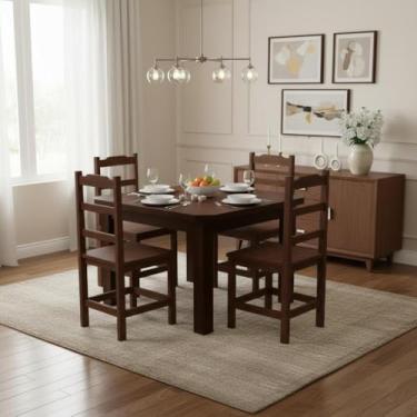 Imagem de Kit Mesa e 4 Cadeiras Perola em Madeira Maciça Castanho - Castanho
