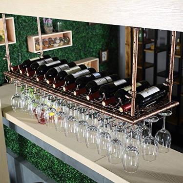 Imagem de APUM Rack de vinho de teto, prateleira flutuante de bar, suporte de vidro para bar, suporte de garrafa de cabeça para baixo, cálice de exibição para bares, restaurantes