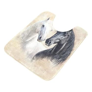 Imagem de Burbuja Tapete de banheiro branco e preto, tapete de banho absorvente de pelúcia macio, base de vaso sanitário antiderrapante para piso de banheiro, oval em forma de U