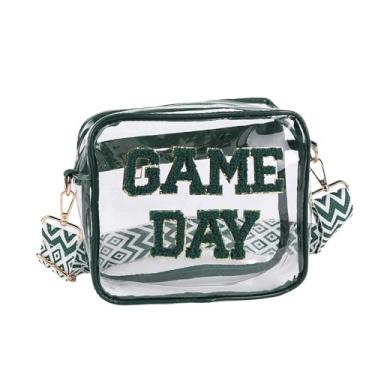 Imagem de Bolsa transparente para eventos de estádio - GAME DAY Letter Patch Bolsa transversal (23 x 17 cm × 6 cm) com alça ajustável - Bolsa de PVC transparente aprovada para estádio e concertos para homens e