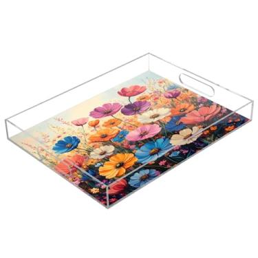 Imagem de STAYTOP Linda bandeja de acrílico para servir flores silvestres, 15,7 x 11,20 cm, à prova de derramamento, organizador de bancada para café da manhã, chá, comida, maquiagem
