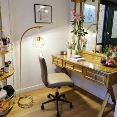 Imagem de Genérico, Luminária de Chão Abajur Emma Metal Cúpula Aramada Moderno Decorativo Sala Quarto Escritório (dourado)