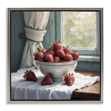 Imagem de Stupell Industries Strawberry Harvest in Window Brown Framed Floater Canvas Wall Art, design by Lettered and Lined, 45,7 x 45,7 cm