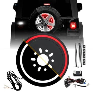 Imagem de USR 97-06 TJ WRANGLER Pneu sobressalente terceira luz de freio SWITCHBACK LED Vermelho/Branco LED HALO Ring Bar Luz de Roda Traseira Compatível com Jeep Wrangler TJ 1997-2006 (Módulo + Conectores, Corrida + Freio + Reverso)