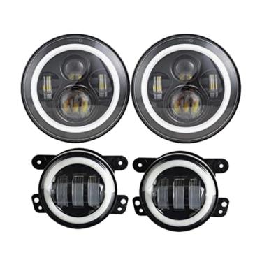 Imagem de Kit Farol Angel Eyes C Projeto Led 7 + Milha 4 Drl Bivolt DRL Setas Plug and Play 12V 24V