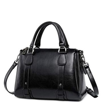 Imagem de Bolsa de Couro Feminina Elegante, Alça Transversal, Disponível em Marrom, Preto e Verde, Estilo Clássico (Preto)