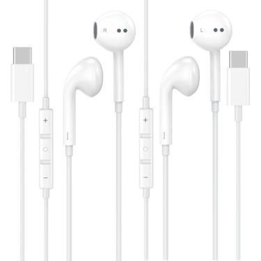 Imagem de Pacote com 2 fones de ouvido USB C com fio para iPhone 17, 16, Pro, Max, 16e, 16 Plus, 16Pro, 15, Pro, Max, 15 Plus, 15Pro, 15, USBC, com fio, tipo C, iPhone 16, fones de ouvido com microfone