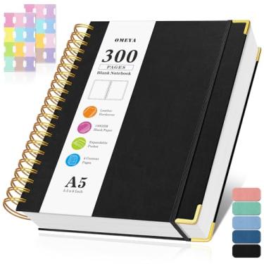 Imagem de Caderno espiral em branco: caderno de esboço de couro, caderno de capa dura sem forro de 300 páginas para mulheres e homens, diário de papel grosso sem vazamento de 100GSM, caderno de esboço de arte