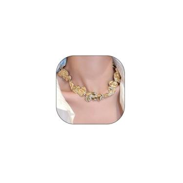 Imagem de Navirix Gargantilha grossa geométrica de derretimento, colares vintage irregulares de água líquida grossa, colar estético punk banhado a ouro geométrico, Large, Liga de aço, Sem Pedra Preciosa