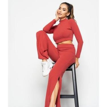 Imagem de Calça Flare Com Fenda Lateral Canelada Salvatore Fashion-Feminino