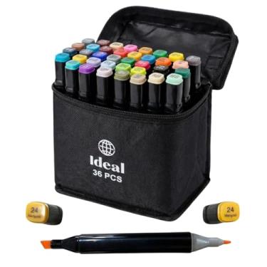 Imagem de 36 Canetas Marcadores Coloridas com Estojo, 26 Cores, Plástico e Poliéster, 16 x 13 x 8 cm, 500g, Kit Profissional para Desenho e Colorir