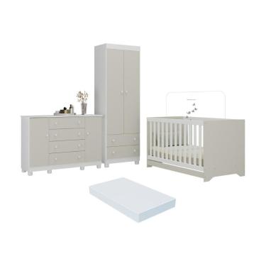 Imagem de Quarto De Bebê Completo Berço Americano 3 Em 1 Colchão Allegra Multimóveis MP4610 Branco-off White