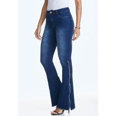 Imagem de Calça Jeans Flare Feminina HNO Com Barra Desfiada Azul-Feminino