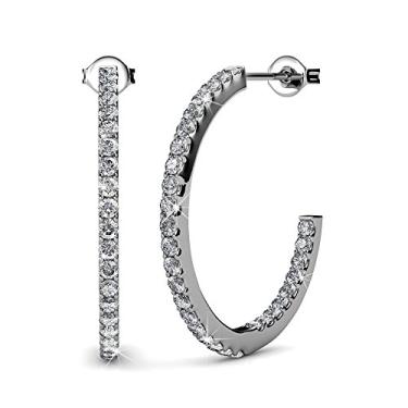 Imagem de Cate & Chloe Rosalyn Lindos brincos de argola de ouro branco 18 k com cristais, conjunto de brincos de argola de prata brilhante, cristais de diamante solitário, casamento, aniversário, joias, Metal,