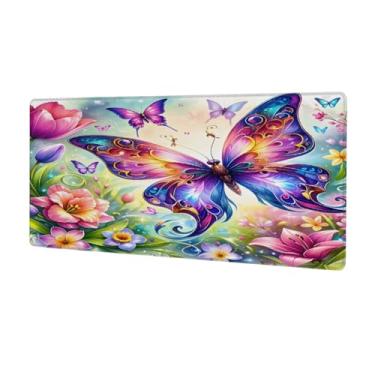 Imagem de Tapete de rato floral colorido grande borboleta à prova d'água tapete protetor de mesa estendido para computador base de borracha antiderrapante para escritório, computador, teclado, laptop e mesa de