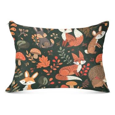 Imagem de Linda capa de almofada de flanela verde outono raposa com zíper king queen tamanho padrão linda capa de travesseiro grande, tamanho king, 50,8 cm x 101,6 cm