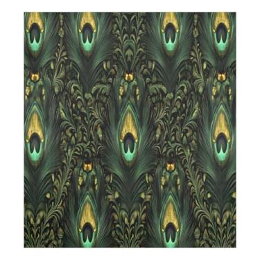 Imagem de Adesivo magnético verde pena pavão lava-louças reutilizável portátil bancada lava-louças capa 58 cm x 66 cm