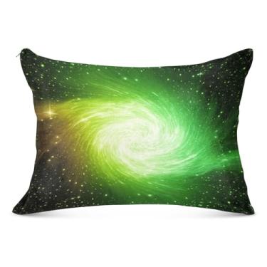 Imagem de Aestheti Capas de travesseiro de flanela grandes com estrelas verdes amarelas decorativas longas King Queen padrão capas de travesseiro para cama grandes, tamanho do corpo, 53 cm x 137 cm