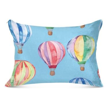 Imagem de Fronha decorativa de balões de ar quente arco-íris com zíper padrão Queen King Size fronha engraçada grande sonolenta, tamanho king, 50,8 cm x 101,6 cm