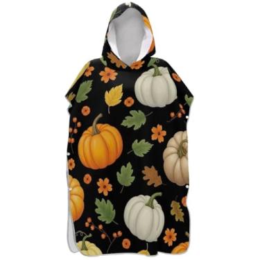 Imagem de Joisal Roupão absorvente para troca de poncho de surfe para adultos, toalha de natação com capuz, folhas de outono, preto, poncho masculino com capuz