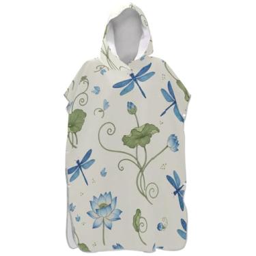 Imagem de Joisal Blue Dragonflies Poncho de surf bege para adultos trocador de roupa de banho toalhas com capuz reutilizáveis homens mulheres poncho com capuz
