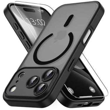 Imagem de Vansdon Capa para iPhone 17 Pro, compatível com MagSafe, capa protetora fina fosca translúcida magnética com 1 protetor de tela - proteção contra quedas de grau militar (preto)