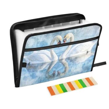 Imagem de Pasta de arquivos em aquarela Swan Love Blue Accordian com 13 bolsos para documentos, organizador de pastas com vários bolsos