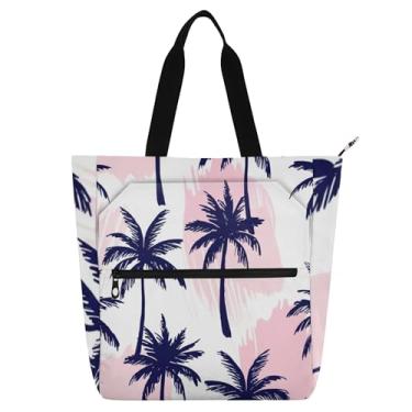 Imagem de GAIGEO Sacola feminina azul marinho com palmeiras para trabalho, faculdade, escola, bolsas para professores, bolsas com compartimentos