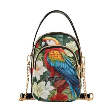 Imagem de GAIGEO Bolsa tiracolo colorida de folhas tropicais com alça de corrente, bolsa tiracolo feminina, bolsa transversal pequena para mulheres, Papagaio colorido e flores - 4, One Size