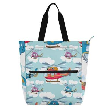 Imagem de GAIGEO Helicópteros Coloridos Nuvens Céu Azul Trabalho Sacola Feminina Lona Praia Livro Bolsa Zíper Bolsas Diárias com Compartimentos