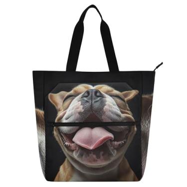 Imagem de GAIGEO Bolsa divertida de buldogue sorridente para crianças, mulheres, amantes de livros, zíper, escola, viagem, trabalho, bolsa utilitária