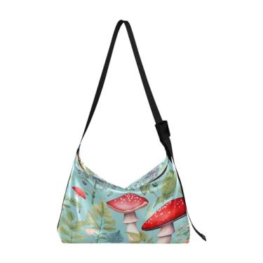 Imagem de Bolsa transversal de couro aquarela árvore e estrelas, bolsa Hobo de ombro leve, bolsa feminina de couro, Musgo verde e cogumelos botânicos - 3, One Size