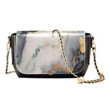 Imagem de Starfish flutua na água e conchas na praia bolsas transversais de couro para mulheres, tamanho médio, bolsa feminina de couro com zíper, Pintura de mármore e ouro - 1, One Size