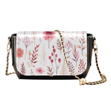 Imagem de GAIGEO Bolsa transversal de couro PU com textura de tartã verde e preta, bolsas transversais para mulheres de couro, Flores botânicas em aquarela - 1, One Size