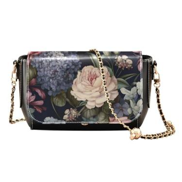 Imagem de Linda flor azul em bolsas de ombro femininas brancas, bolsas de couro femininas transversais, bolsa transversal de couro para mulheres, Buquê de flores no escuro - 2, One Size