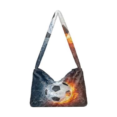 Imagem de Remendo de abóbora em estampa floral bolsa de ombro feminina, bolsa de mão para mulheres, Bola de futebol em fogo e água, One Size