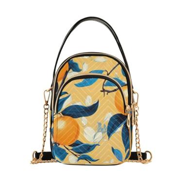 Imagem de Bolsa transversal feminina abstrata de mandala artística, bolsa tiracolo moderna feminina, bolsa tiracolo pequena para mulheres, Laranjas e folhas azuis - 3, One Size