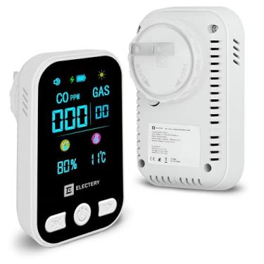 Imagem de Detectores de monóxido de carbono e alarme de gás natural – Detector portátil 4 em 1 com bateria reserva, visor LCD, temperatura e umidade, sensor de vazamento de CO e gás para casa, apartamento, RV e